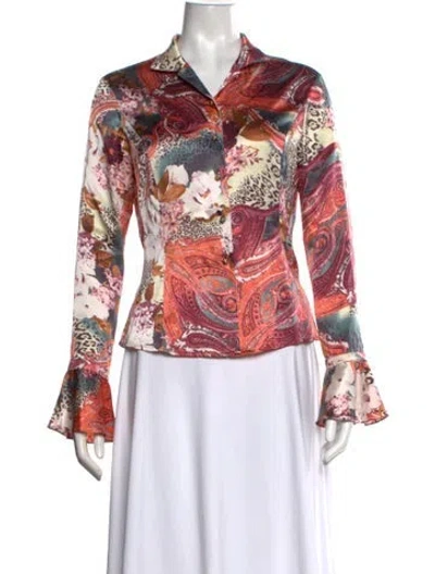 Pre-owned St John Silk Printed Blouse In Pink