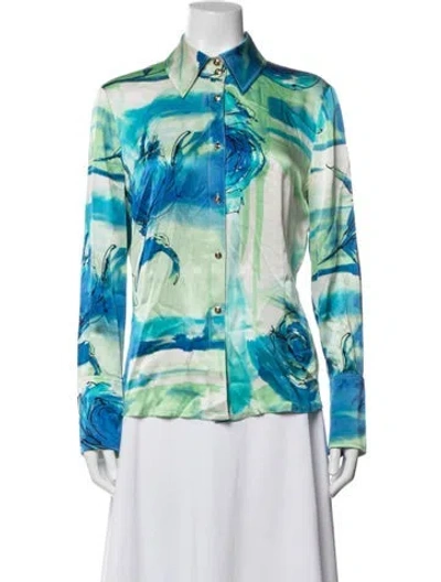 Pre-owned St John Silk Printed Button-up Top In Multi