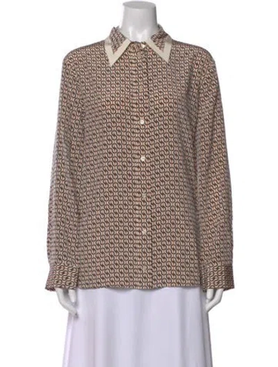 Pre-owned St John Silk Printed Button-up Top In Neutral