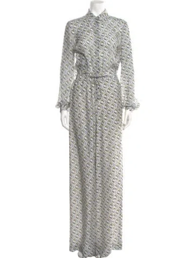 Pre-owned St John Silk Printed Jumpsuit W/ Tags In Blue