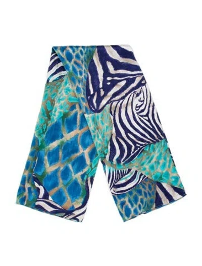 Pre-owned St John Silk Printed Scarf In Blue