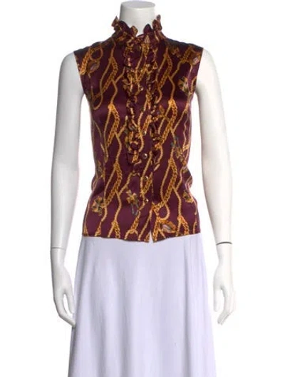 Pre-owned St John Silk Printed Top In Black