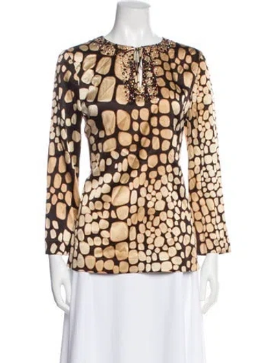 Pre-owned St John Silk Printed Top In Brown