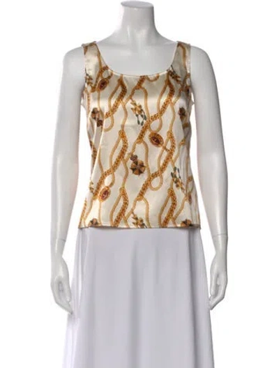 Pre-owned St John Silk Printed Top In Neutral