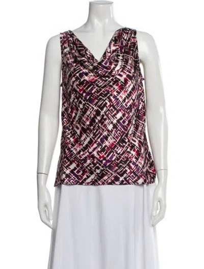 Pre-owned St John Silk Printed Top In White