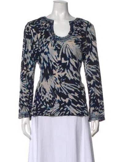 Pre-owned St John Silk Printed Top In White