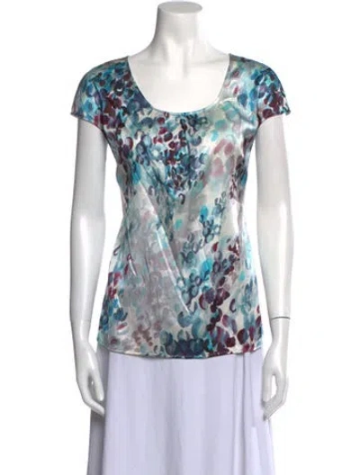Pre-owned St John Silk Printed T-shirt In Blue
