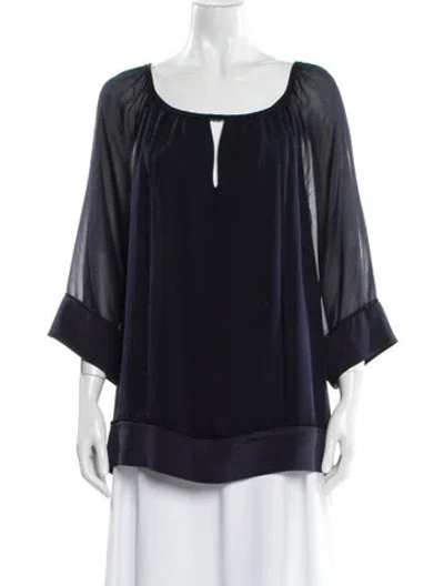 Pre-owned St John Silk Scoop Neck Blouse In Blue