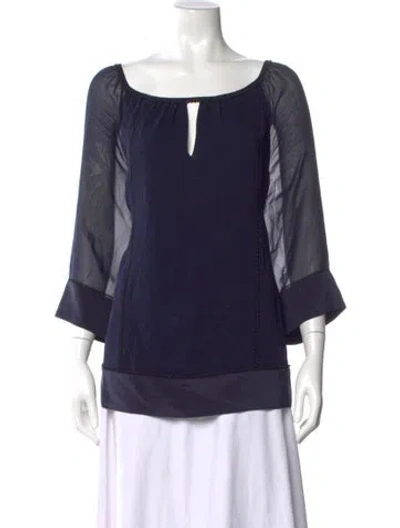 Pre-owned St John Silk Scoop Neck Blouse In Blue