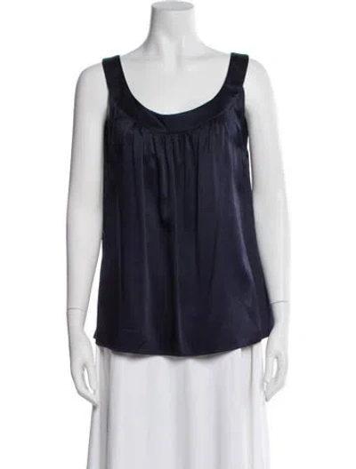 Pre-owned St John Silk Scoop Neck Blouse In Blue
