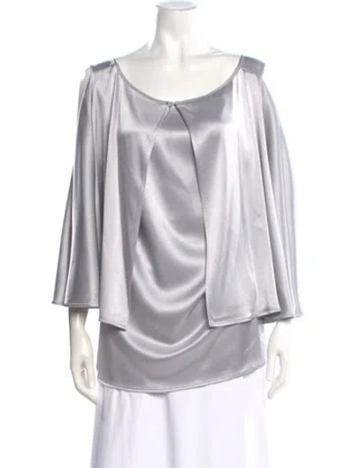 Pre-owned St John Silk Scoop Neck Blouse In White