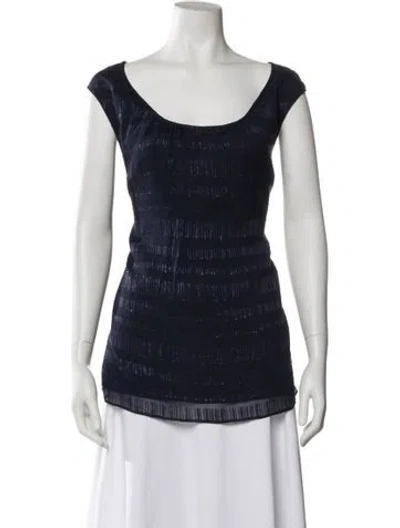 Pre-owned St John Silk Scoop Neck Top In Blue