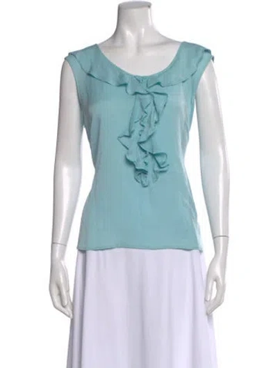 Pre-owned St John Silk Scoop Neck Top In Blue