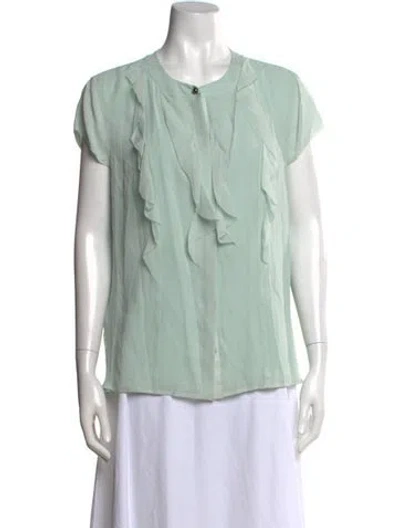 Pre-owned St John Silk Short Sleeve Blouse In Green