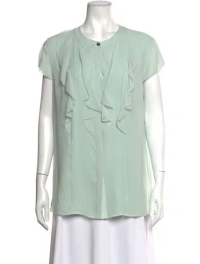Pre-owned St John Silk Short Sleeve Blouse In Green