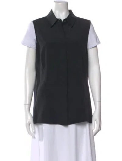 Pre-owned St John Silk Short Sleeve Button-up Top In Black
