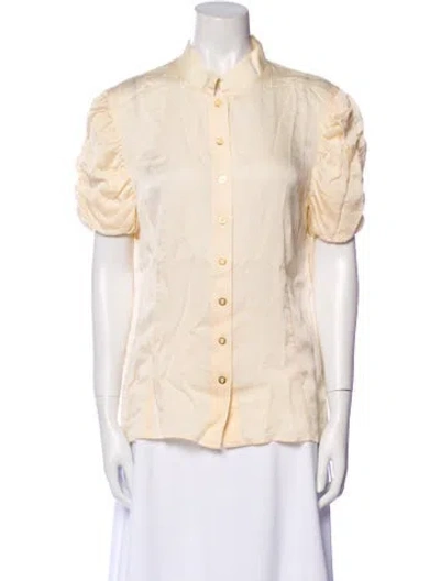 Pre-owned St John Silk Short Sleeve Button-up Top In Neutral
