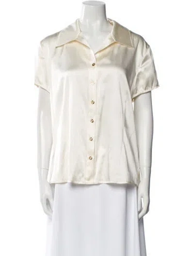 Pre-owned St John Silk Short Sleeve Button-up Top In Neutral