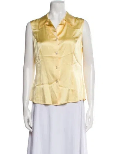Pre-owned St John Silk Sleeveless Button-up Top In Blue