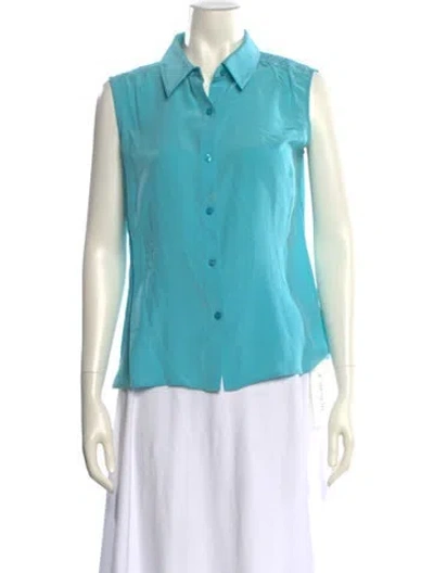 Pre-owned St John Silk Sleeveless Button-up Top In Blue