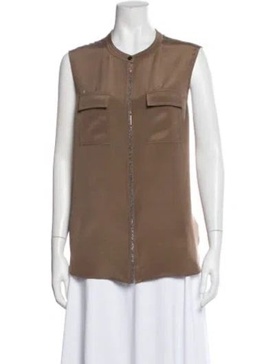 Pre-owned St John Silk Sleeveless Top In Brown