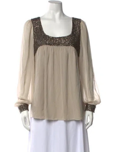 Pre-owned St John Silk Square Neckline Blouse In Neutrals