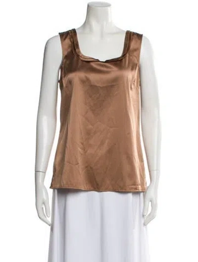 Pre-owned St John Silk Square Neckline Top In Brown