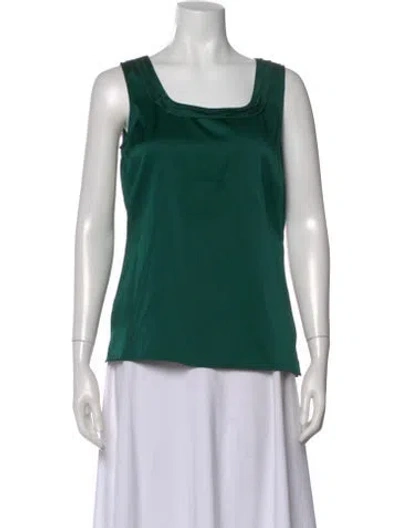 Pre-owned St John Silk Square Neckline Top In Green
