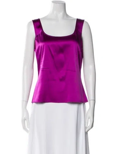 Pre-owned St John Silk Square Neckline Top In Purple