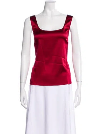 Pre-owned St John Silk Square Neckline Top In Red