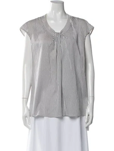 Pre-owned St John Silk Striped Blouse In White