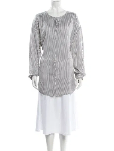 Pre-owned St John Silk Striped Blouse In White