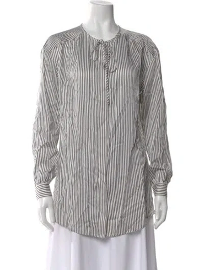 Pre-owned St John Silk Striped Blouse In White