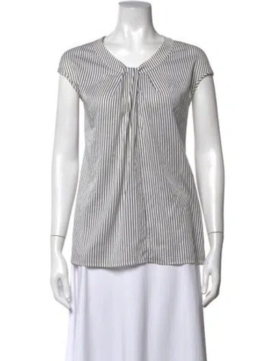 Pre-owned St John Silk Striped Blouse In White