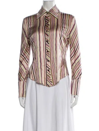 Pre-owned St John Silk Striped Button-up Top In Pink