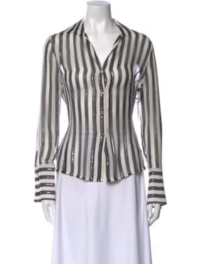 Pre-owned St John Silk Striped Button-up Top W/ Tags In Neutral