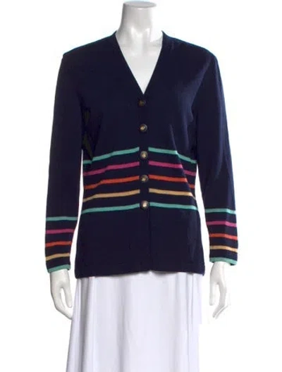 Pre-owned St John Silk Striped Sweater In Blue