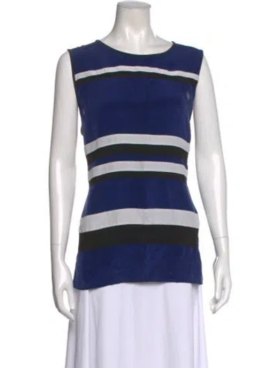 Pre-owned St John Silk Striped Top In Blue