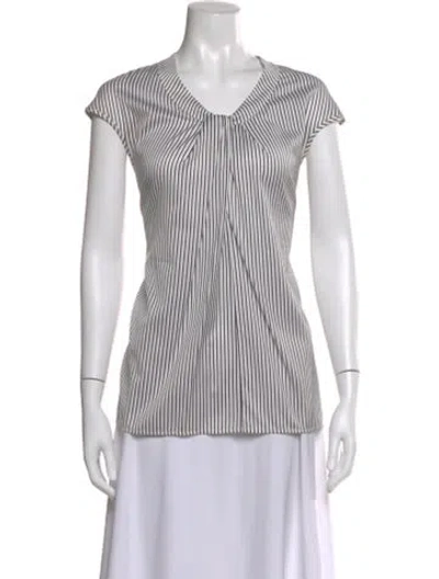 Pre-owned St John Silk Striped Top In White