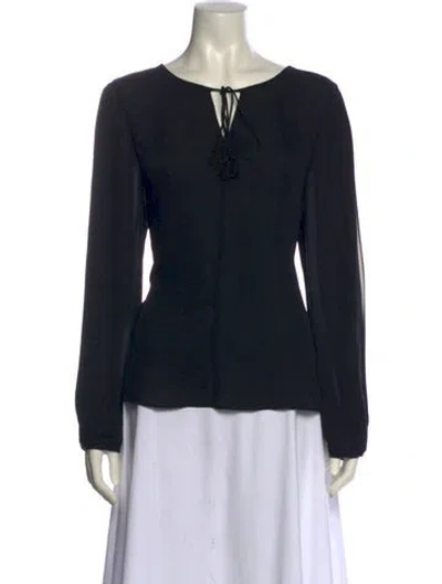 Pre-owned St John Silk Tie Neck Blouse In Black