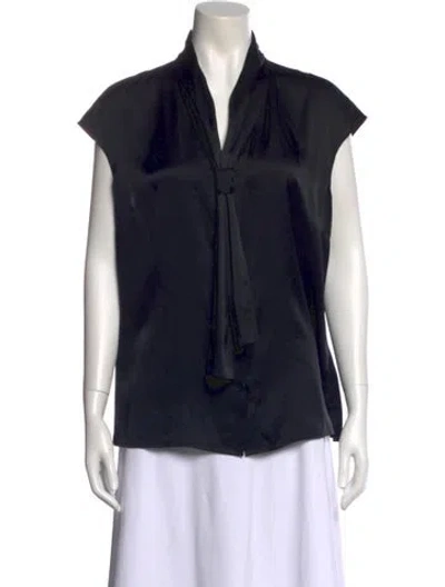 Pre-owned St John Silk Tie Neck Blouse In Black