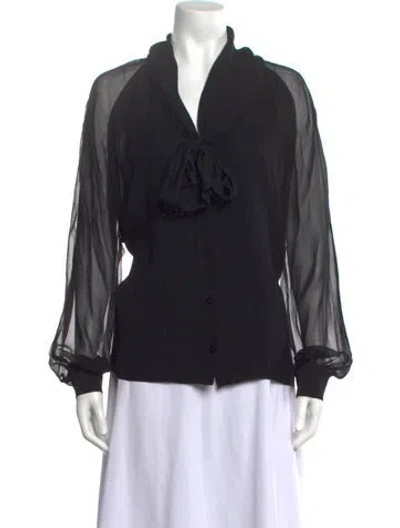 Pre-owned St John Silk Tie Neck Blouse In Black