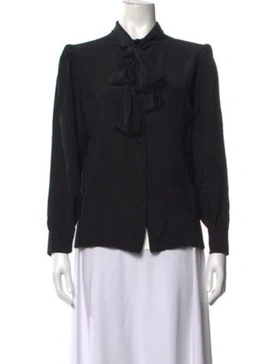 Pre-owned St John Silk Tie Neck Blouse In Black