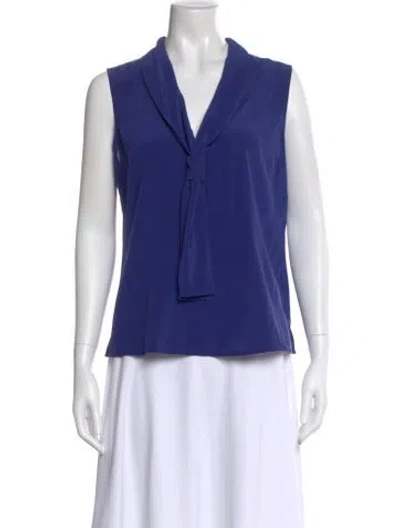 Pre-owned St John Silk Tie Neck Blouse In Blue