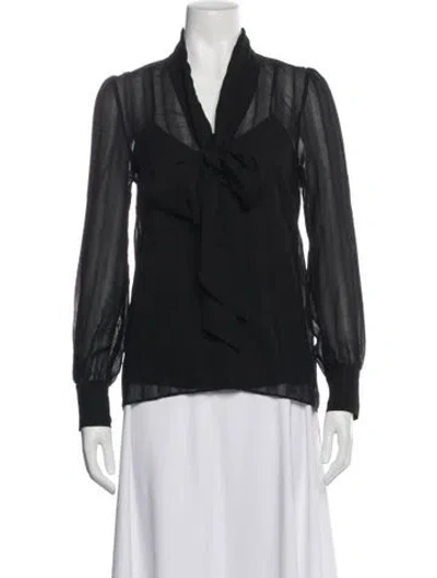 Pre-owned St John Silk Tie Neck Blouse In Blue