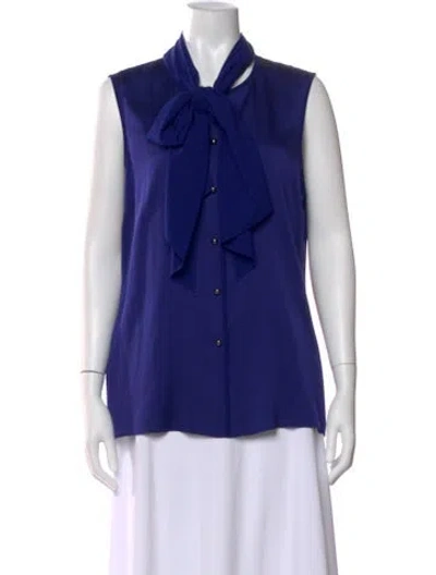 Pre-owned St John Silk Tie Neck Blouse In Blue