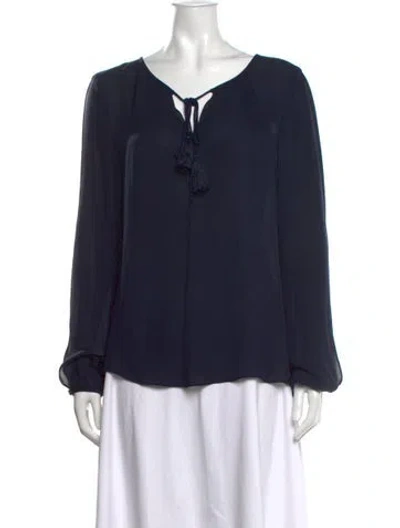 Pre-owned St John Silk Tie Neck Blouse In Blue