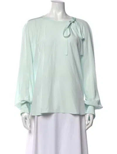 Pre-owned St John Silk Tie Neck Blouse In Green