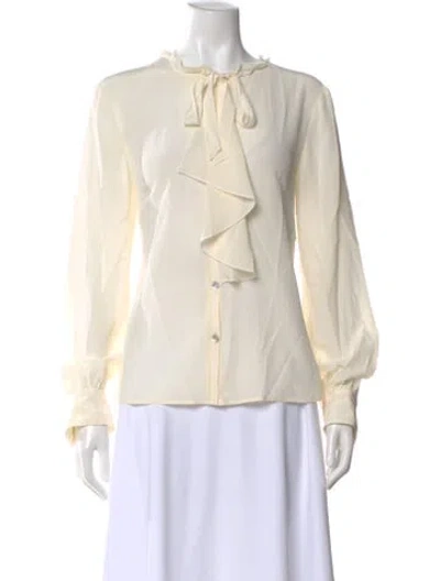 Pre-owned St John Silk Tie Neck Blouse In Neutral
