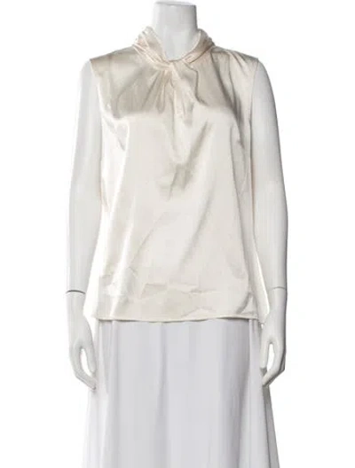 Pre-owned St John Silk Tie Neck Blouse In Neutral